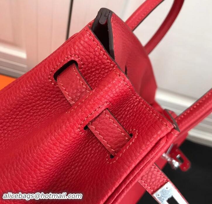 Perfect Hermes Birkin 25cm Bag Red in Togo Leather With Silver Hardware 423012