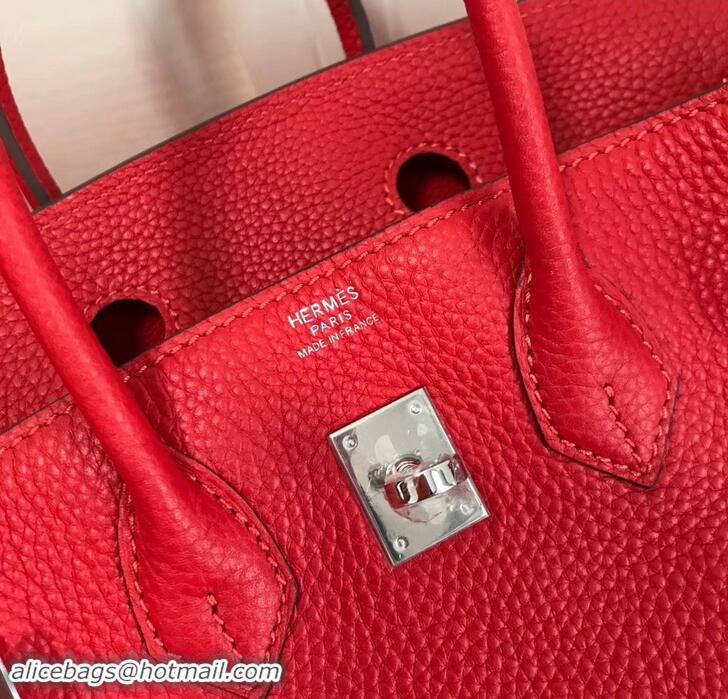 Perfect Hermes Birkin 25cm Bag Red in Togo Leather With Silver Hardware 423012