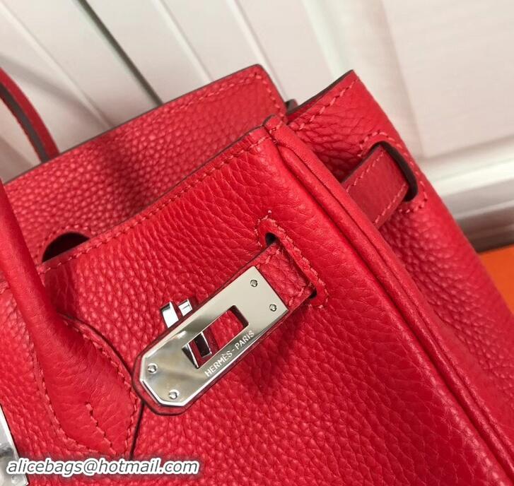 Perfect Hermes Birkin 25cm Bag Red in Togo Leather With Silver Hardware 423012