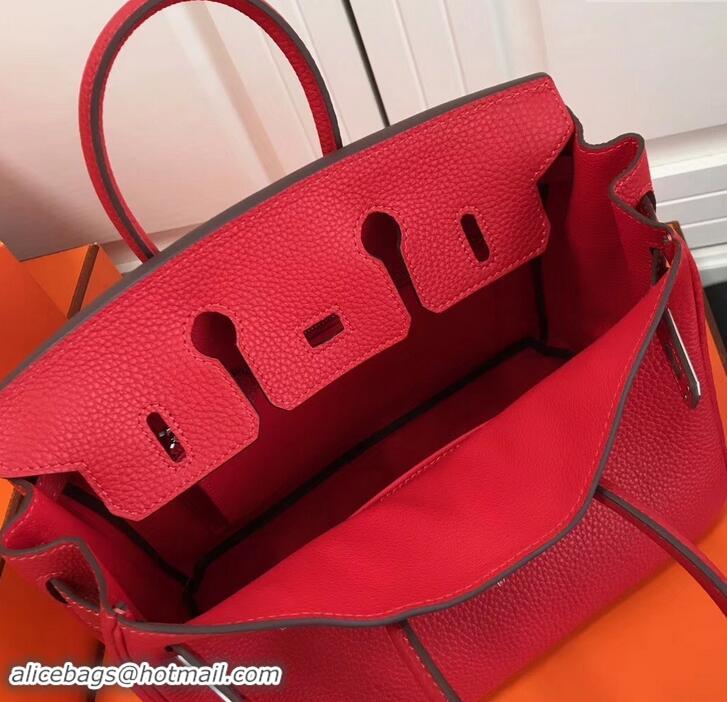 Perfect Hermes Birkin 25cm Bag Red in Togo Leather With Silver Hardware 423012