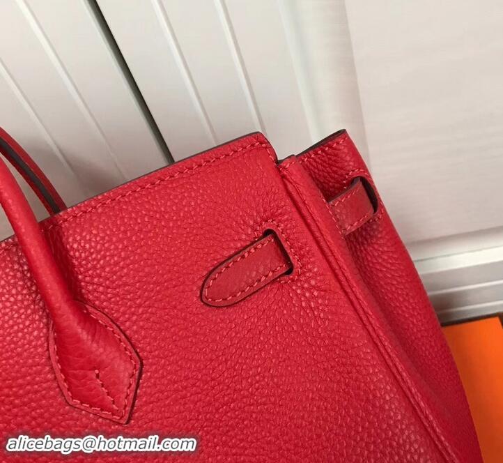 Perfect Hermes Birkin 25cm Bag Red in Togo Leather With Silver Hardware 423012