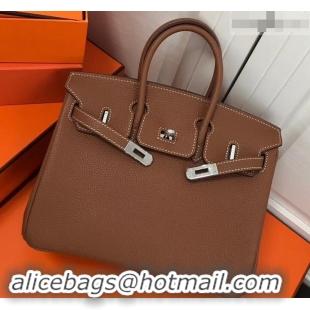 Perfect Imitation Hermes Birkin 25cm Bag Brown in Togo Leather With Silver Hardware 423012