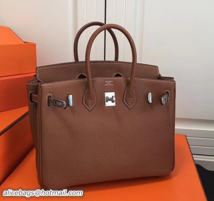 Perfect Imitation Hermes Birkin 25cm Bag Brown in Togo Leather With Silver Hardware 423012