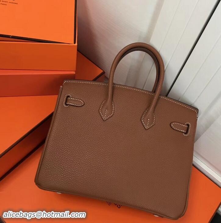 Perfect Imitation Hermes Birkin 25cm Bag Brown in Togo Leather With Silver Hardware 423012