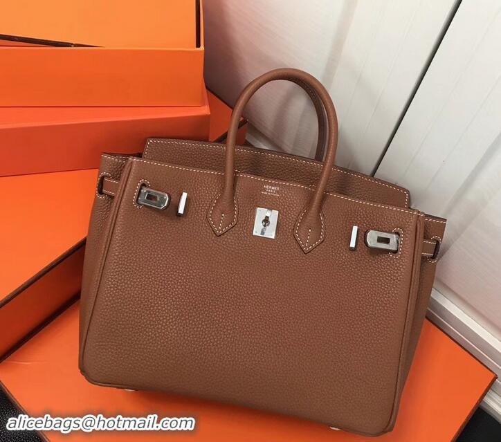 Perfect Imitation Hermes Birkin 25cm Bag Brown in Togo Leather With Silver Hardware 423012