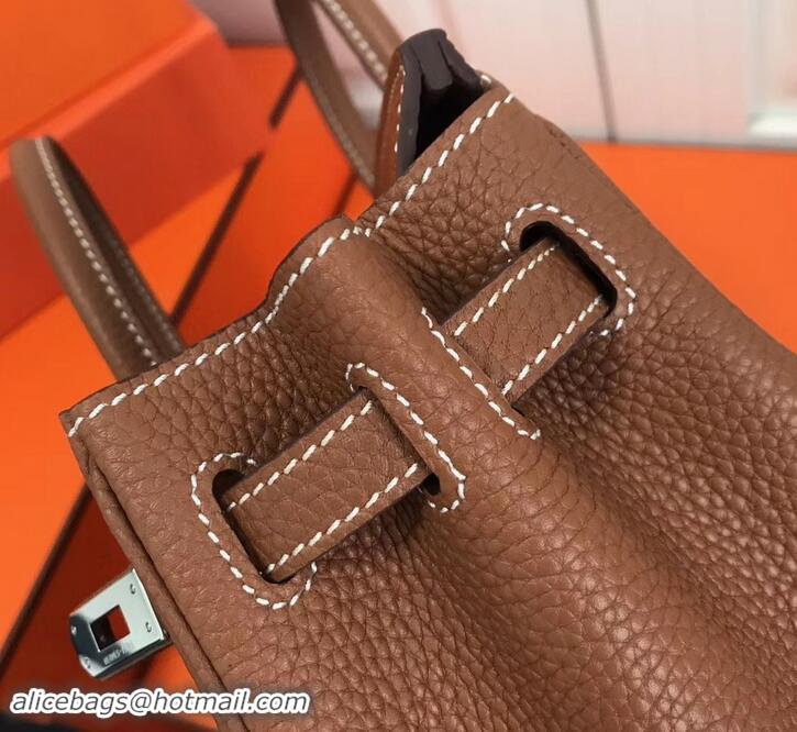 Perfect Imitation Hermes Birkin 25cm Bag Brown in Togo Leather With Silver Hardware 423012