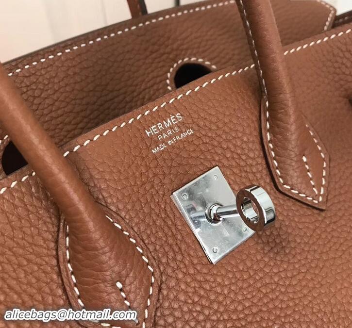 Perfect Imitation Hermes Birkin 25cm Bag Brown in Togo Leather With Silver Hardware 423012