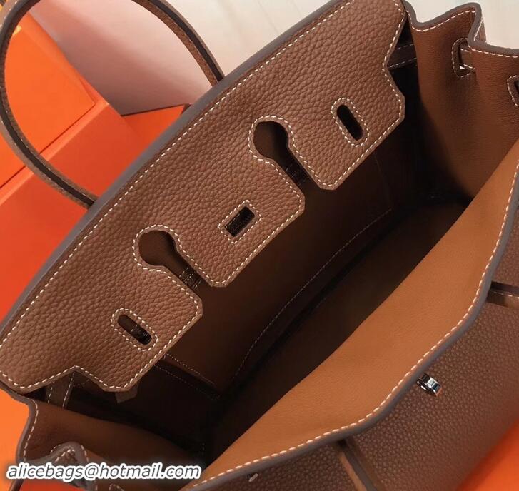 Perfect Imitation Hermes Birkin 25cm Bag Brown in Togo Leather With Silver Hardware 423012