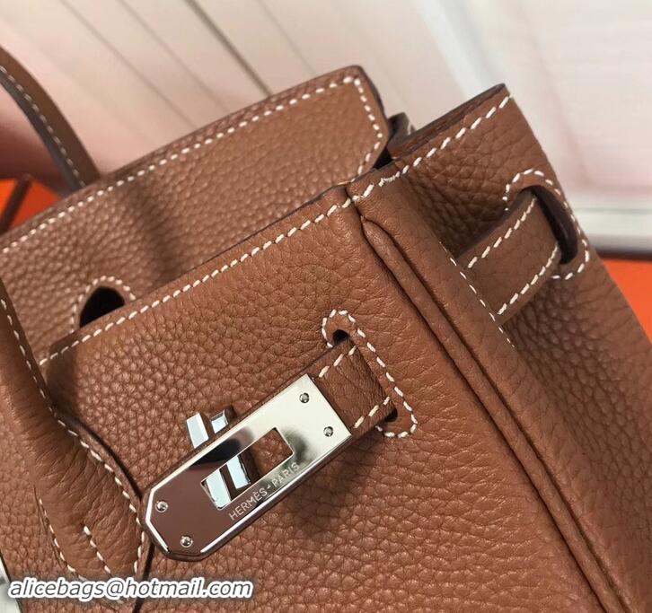 Perfect Imitation Hermes Birkin 25cm Bag Brown in Togo Leather With Silver Hardware 423012