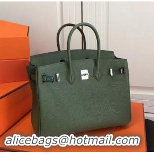 Best Grade Hermes Birkin 25cm Bag Army Green in Togo Leather With Silver Hardware 423012