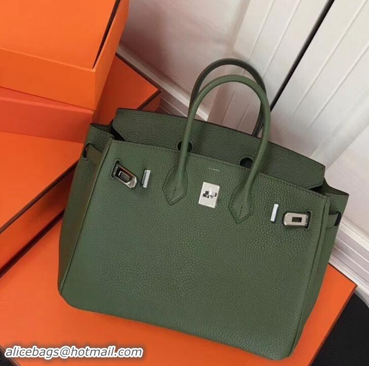 Best Grade Hermes Birkin 25cm Bag Army Green in Togo Leather With Silver Hardware 423012