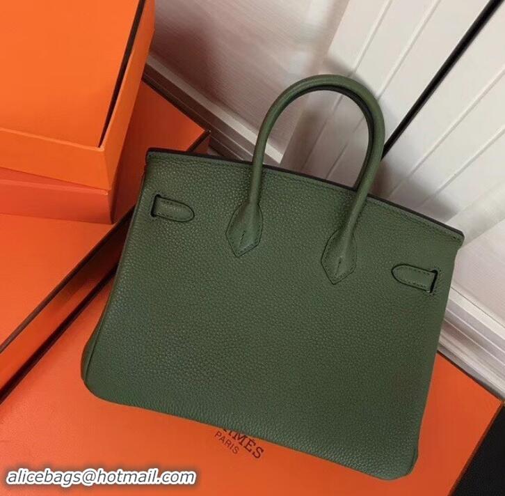 Best Grade Hermes Birkin 25cm Bag Army Green in Togo Leather With Silver Hardware 423012