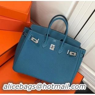 Sophisticated Hermes Birkin 25cm Bag Denim Blue in Togo Leather With Silver Hardware 423012