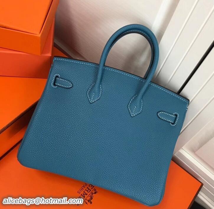 Sophisticated Hermes Birkin 25cm Bag Denim Blue in Togo Leather With Silver Hardware 423012