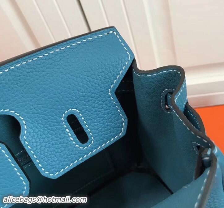 Sophisticated Hermes Birkin 25cm Bag Denim Blue in Togo Leather With Silver Hardware 423012