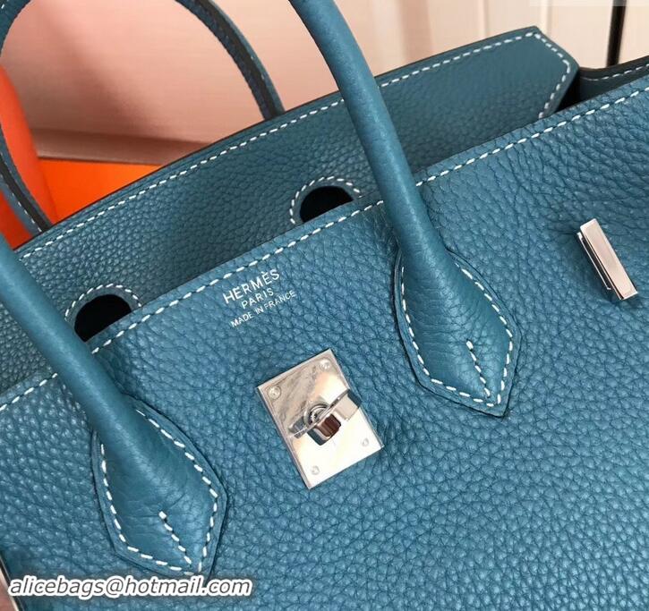 Sophisticated Hermes Birkin 25cm Bag Denim Blue in Togo Leather With Silver Hardware 423012