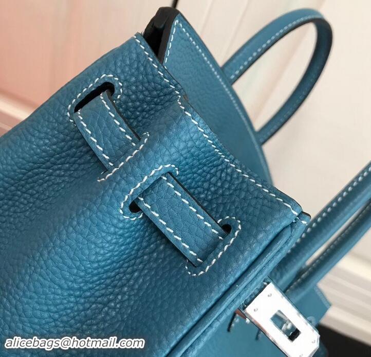 Sophisticated Hermes Birkin 25cm Bag Denim Blue in Togo Leather With Silver Hardware 423012