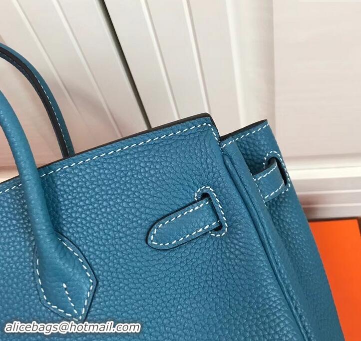 Sophisticated Hermes Birkin 25cm Bag Denim Blue in Togo Leather With Silver Hardware 423012