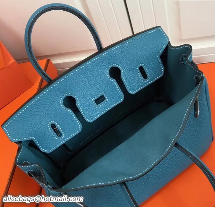 Sophisticated Hermes Birkin 25cm Bag Denim Blue in Togo Leather With Silver Hardware 423012