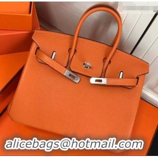 Top Grade Hermes Birkin 25cm Bag Orange in Togo Leather With Silver Hardware 423012