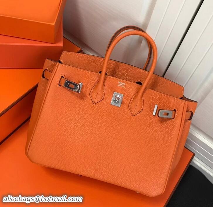 Top Grade Hermes Birkin 25cm Bag Orange in Togo Leather With Silver Hardware 423012