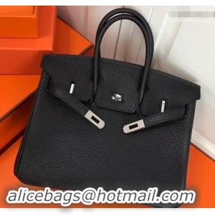 Luxury Cheap Hermes Birkin 25cm Bag Black in Togo Leather With Silver Hardware 423012