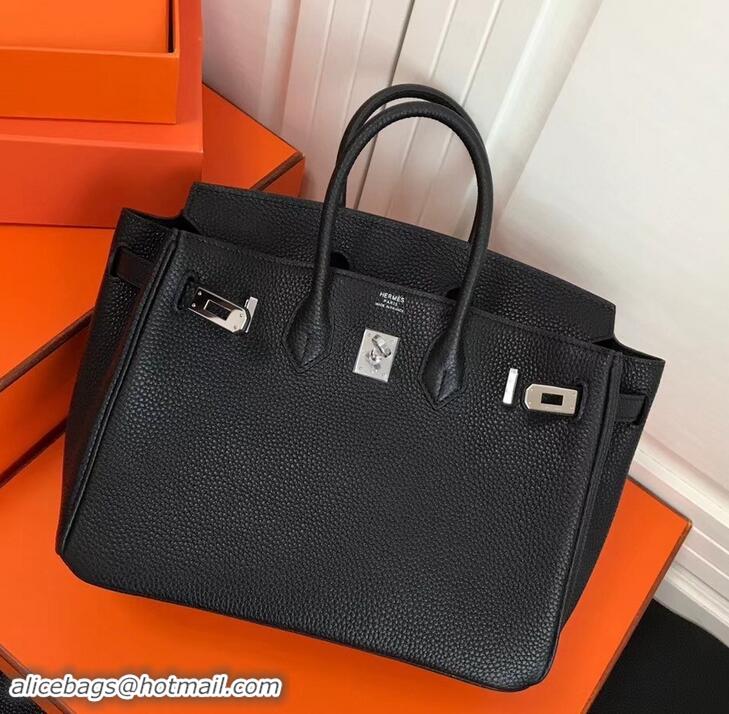 Luxury Cheap Hermes Birkin 25cm Bag Black in Togo Leather With Silver Hardware 423012