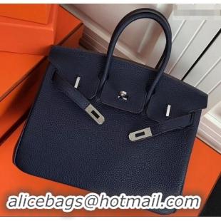 Custom Hermes Birkin 25cm Bag Navy Blue in Togo Leather With Silver Hardware 423012