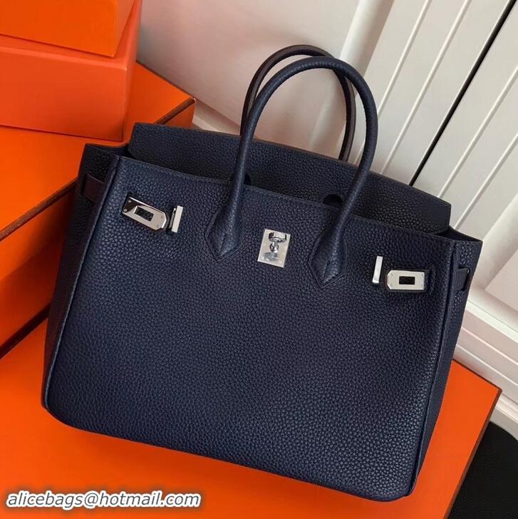 Custom Hermes Birkin 25cm Bag Navy Blue in Togo Leather With Silver Hardware 423012