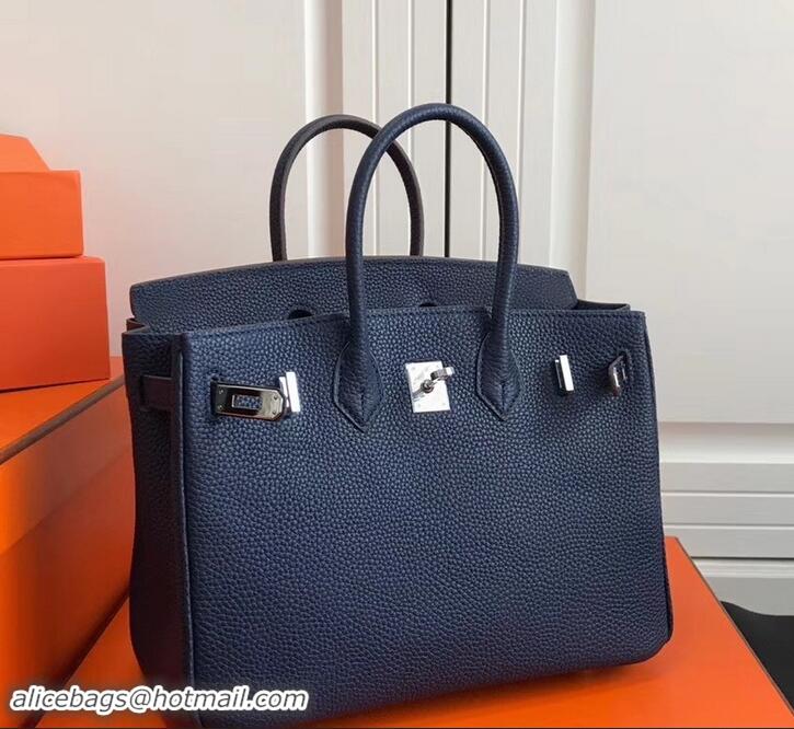 Custom Hermes Birkin 25cm Bag Navy Blue in Togo Leather With Silver Hardware 423012