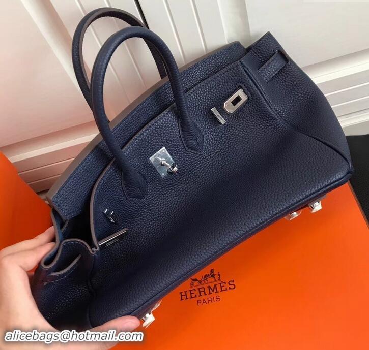 Custom Hermes Birkin 25cm Bag Navy Blue in Togo Leather With Silver Hardware 423012