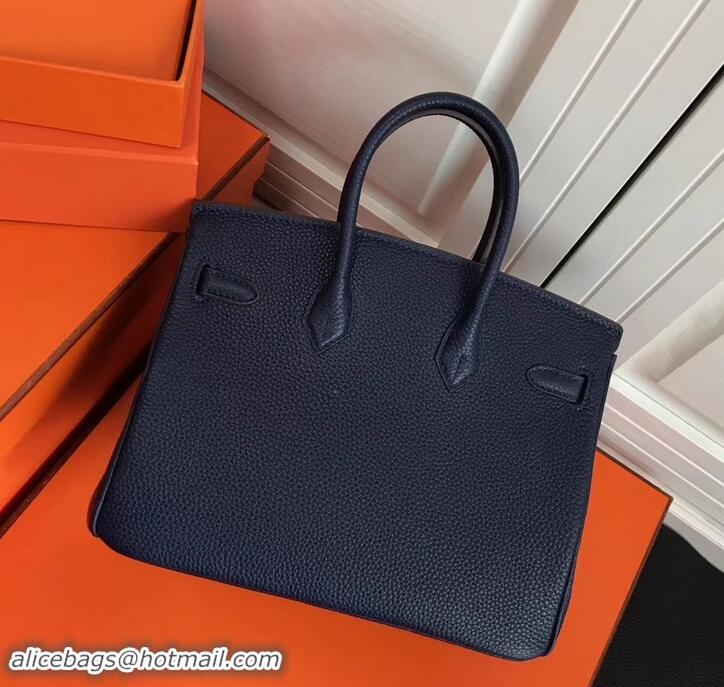 Custom Hermes Birkin 25cm Bag Navy Blue in Togo Leather With Silver Hardware 423012