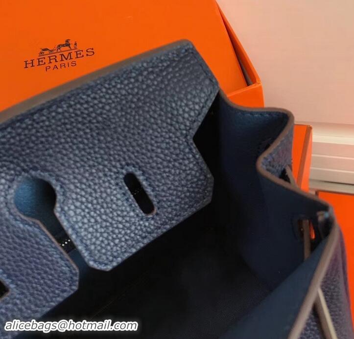 Custom Hermes Birkin 25cm Bag Navy Blue in Togo Leather With Silver Hardware 423012