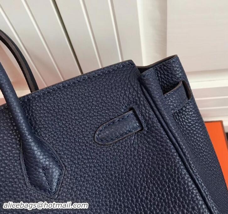 Custom Hermes Birkin 25cm Bag Navy Blue in Togo Leather With Silver Hardware 423012