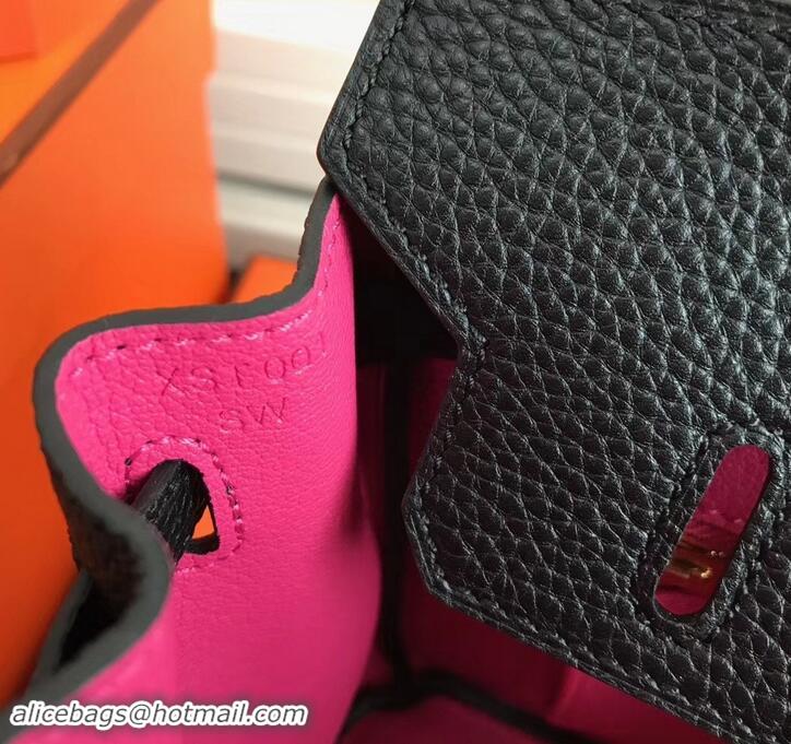 Imitation Cheap Hermes Birkin 25cm Bag Black/Fuchsia in Togo Leather With Gold Hardware 423012