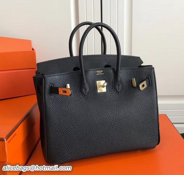 Classic Hot Hermes Birkin 25cm Bag Black in Togo Leather With Gold Hardware 423012