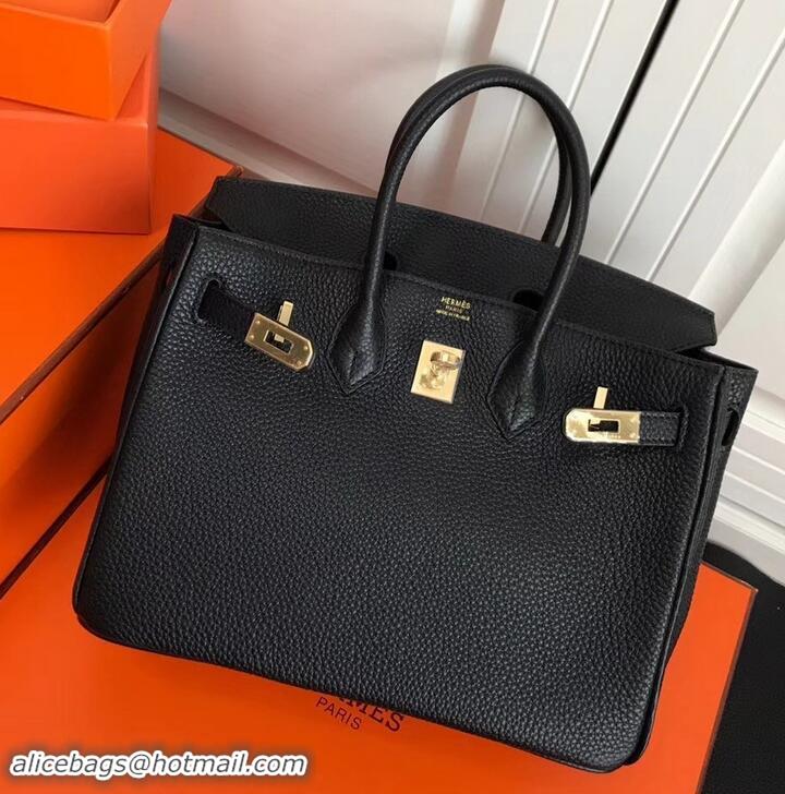 Classic Hot Hermes Birkin 25cm Bag Black in Togo Leather With Gold Hardware 423012