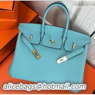 Crafted Hermes Birkin 25cm Bag Macaron Blue in Togo Leather With Gold Hardware 423012