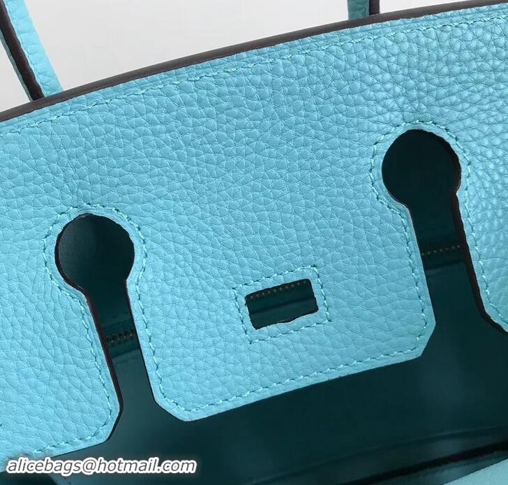 Crafted Hermes Birkin 25cm Bag Macaron Blue in Togo Leather With Gold Hardware 423012