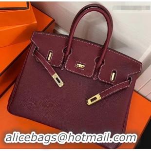 Lower Price Hermes Birkin 25cm Bag Bordeaux Red in Togo Leather With Gold Hardware 423012