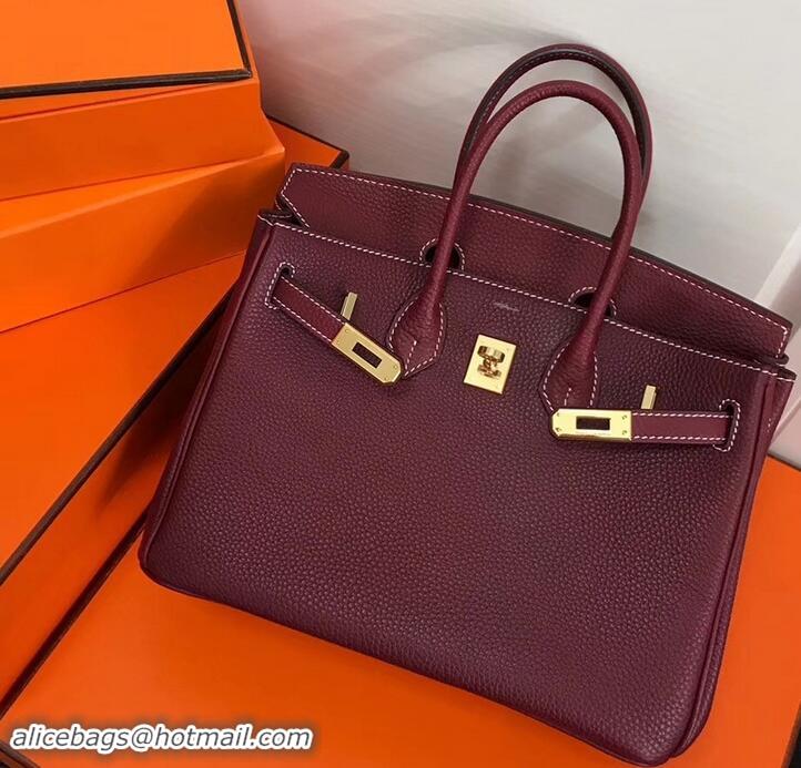 Lower Price Hermes Birkin 25cm Bag Bordeaux Red in Togo Leather With Gold Hardware 423012