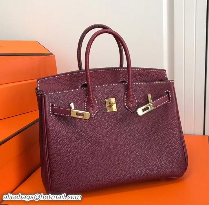 Lower Price Hermes Birkin 25cm Bag Bordeaux Red in Togo Leather With Gold Hardware 423012