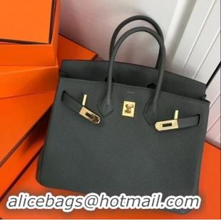 Imitation Hermes Birkin 25cm Bag Dark Green in Togo Leather With Gold Hardware 423012