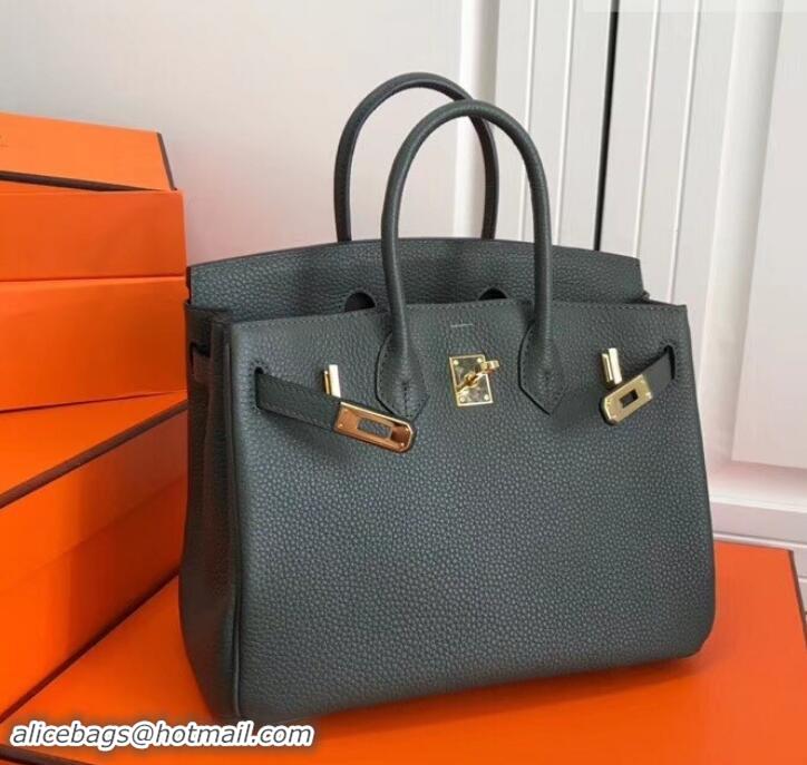 Imitation Hermes Birkin 25cm Bag Dark Green in Togo Leather With Gold Hardware 423012