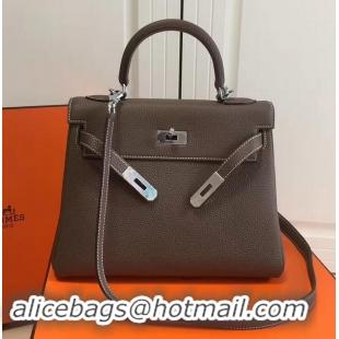 Unique Imitation Hermes Kelly 28CM Bag In Togo Leather etoupe grey with silver Hardware 423015