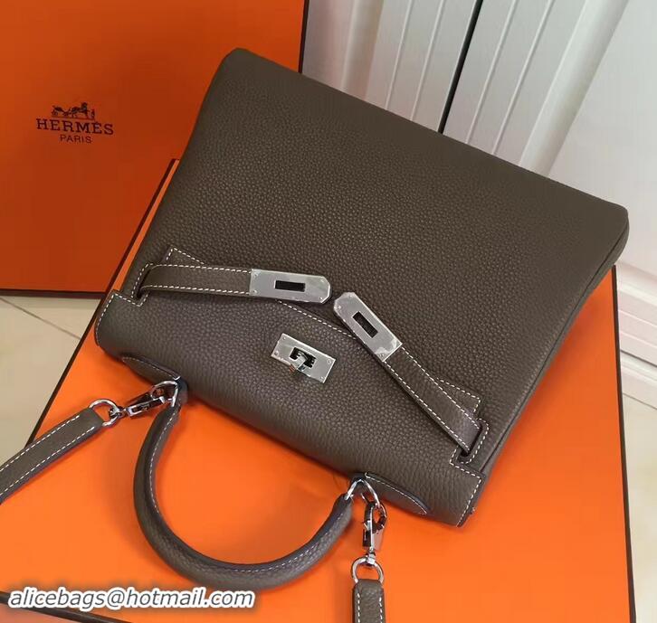 Unique Imitation Hermes Kelly 28CM Bag In Togo Leather etoupe grey with silver Hardware 423015