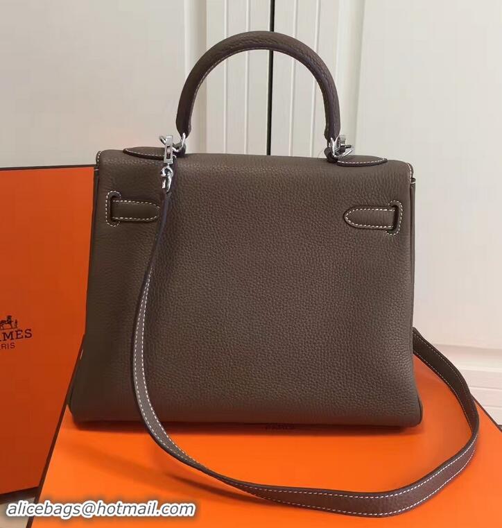 Unique Imitation Hermes Kelly 28CM Bag In Togo Leather etoupe grey with silver Hardware 423015