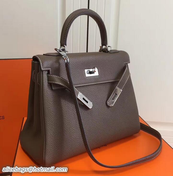 Unique Imitation Hermes Kelly 28CM Bag In Togo Leather etoupe grey with silver Hardware 423015