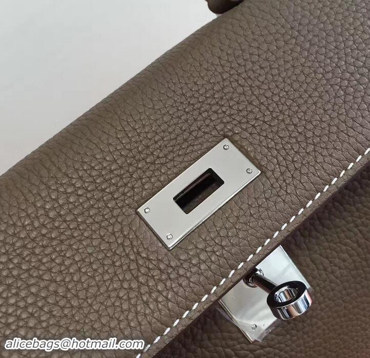 Unique Imitation Hermes Kelly 28CM Bag In Togo Leather etoupe grey with silver Hardware 423015