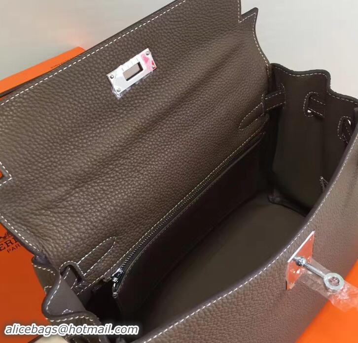 Unique Imitation Hermes Kelly 28CM Bag In Togo Leather etoupe grey with silver Hardware 423015